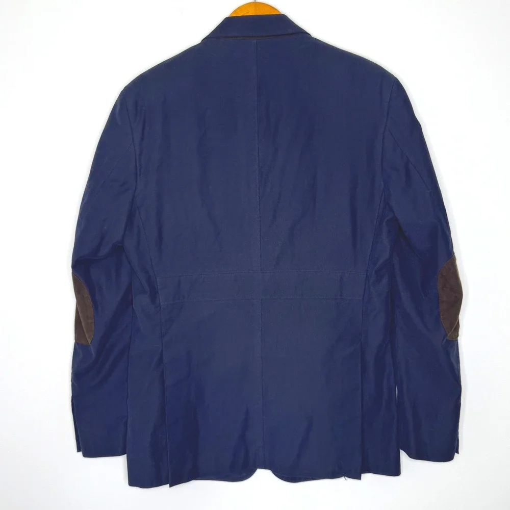 W.R.K. NY Blue 2‎ button blazer suede elbow patches Size 42